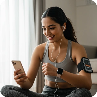 User celebrating fitness achievements with progress-based rewards system